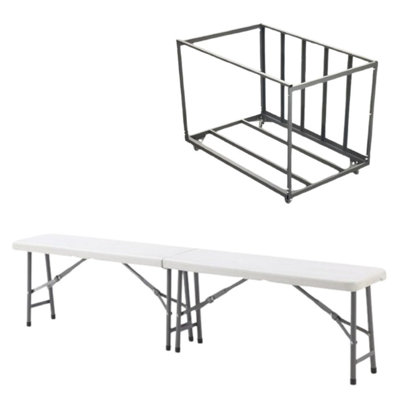Lot 40 bancs pliants en polypro + chariot Lot 40 bancs pliants en polypro + chariot