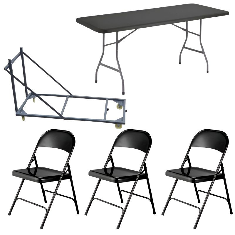 Lot 20 tables pliantes polypro Grey Edition® + 120 chaises pliantes + chariot Lot 20 tables pliantes polypro Grey Edition® + 120 chaises pliantes + chariot