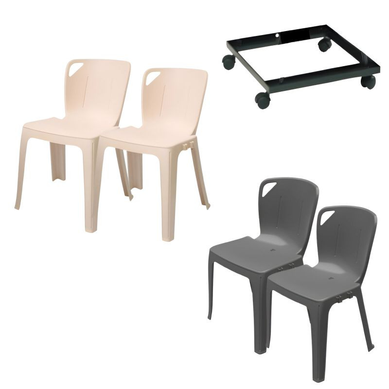 Lot chaise empilable M2 Elena + chariot de transport Lot chaise empilable M2 Elena + chariot de transport
