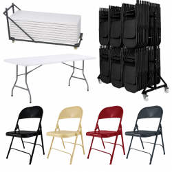 Lot de chaises, tables et chariot pour salles polyvalentes