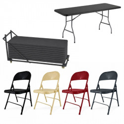 Promotion sur les chaises pliantes, tables pliante et chariot de transport
