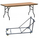 Lot de tables rectangulaire en bois et chariot de transport