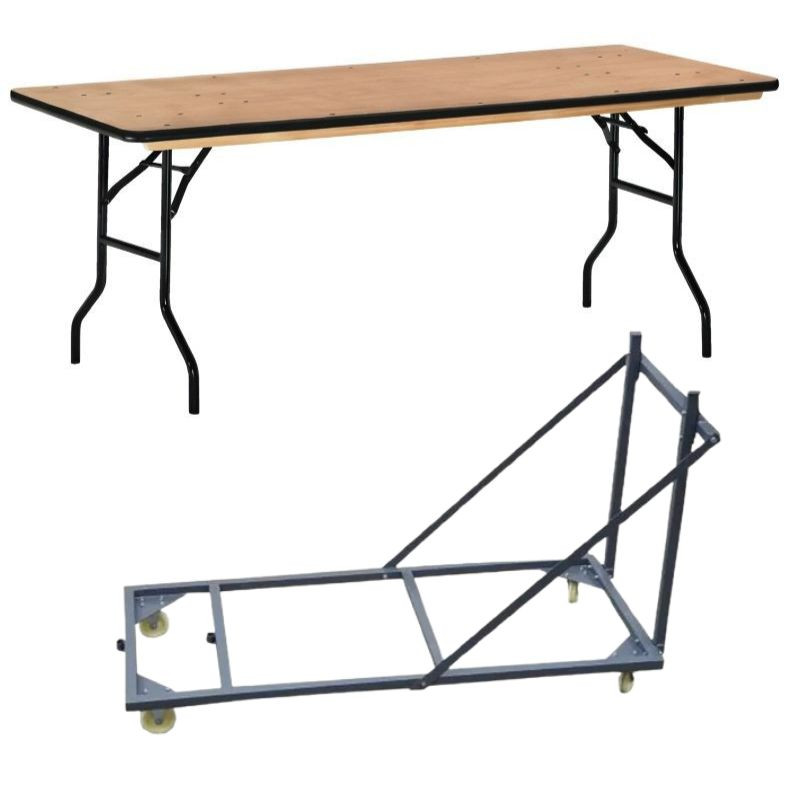 Lot de tables rectangulaire en bois et chariot de transport