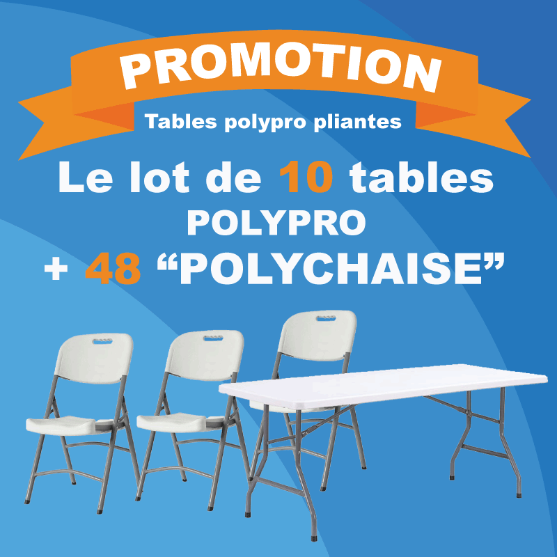 Lot de 10 tables pliantes en polypro et ses 48 chaises pliantes "Polychaise"