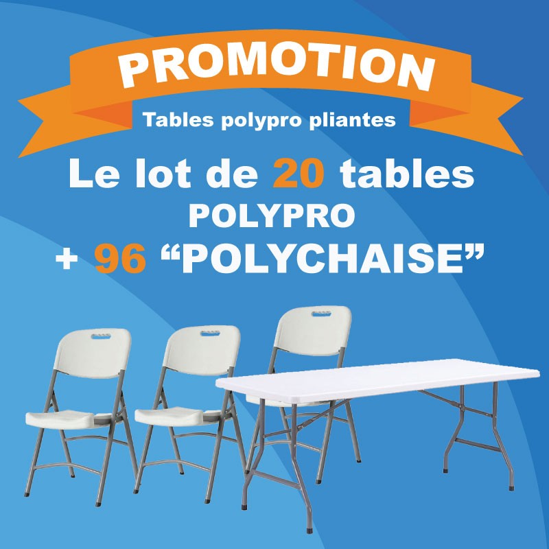 Un lot de 20 tables pliantes et 96 chaises polypro