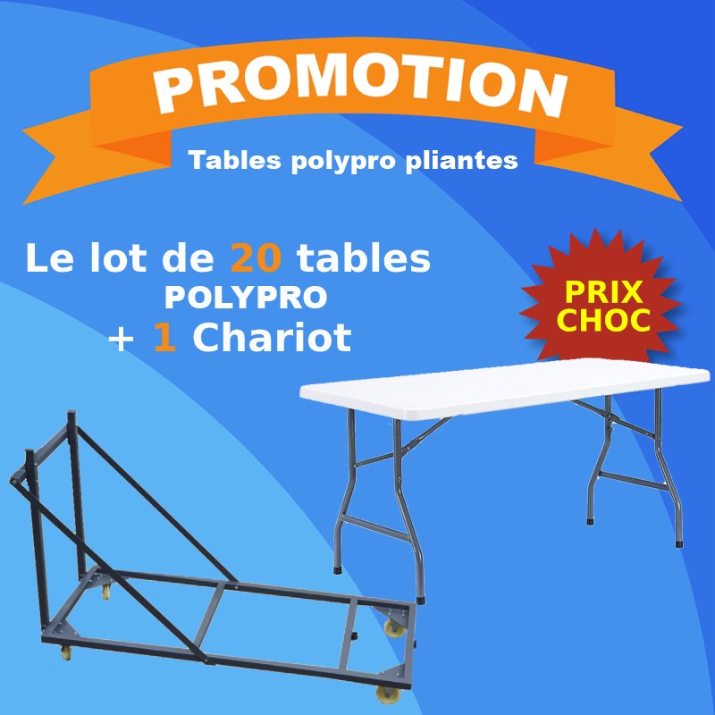 Lot de 20 tables polypro + 1 chariot Lot de 20 tables polypro + 1 chariot