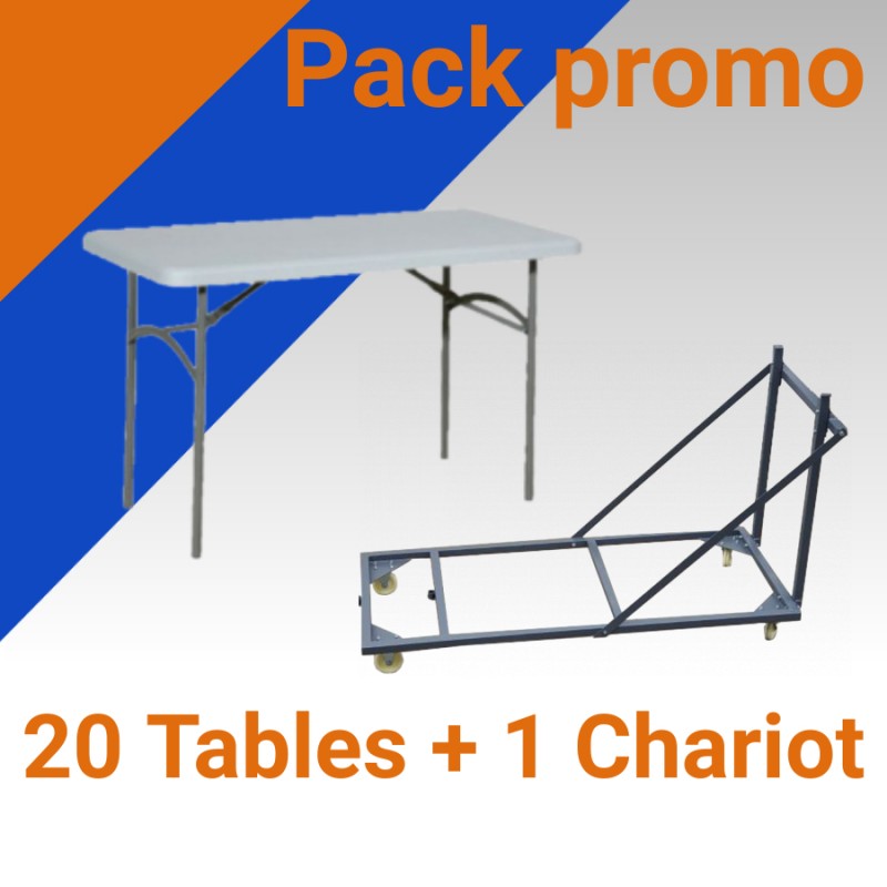 Promo table pliante en plastique et 1 chariot de transport Promo table pliante en plastique et 1 chariot de transport