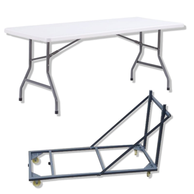 Lot de tables pliantes polypro 153 cm + 1 chariot Lot de tables pliantes polypro 153 cm + 1 chariot
